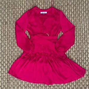 Taylor Hot Pink Long Sleeve Silk Dress, Size 8